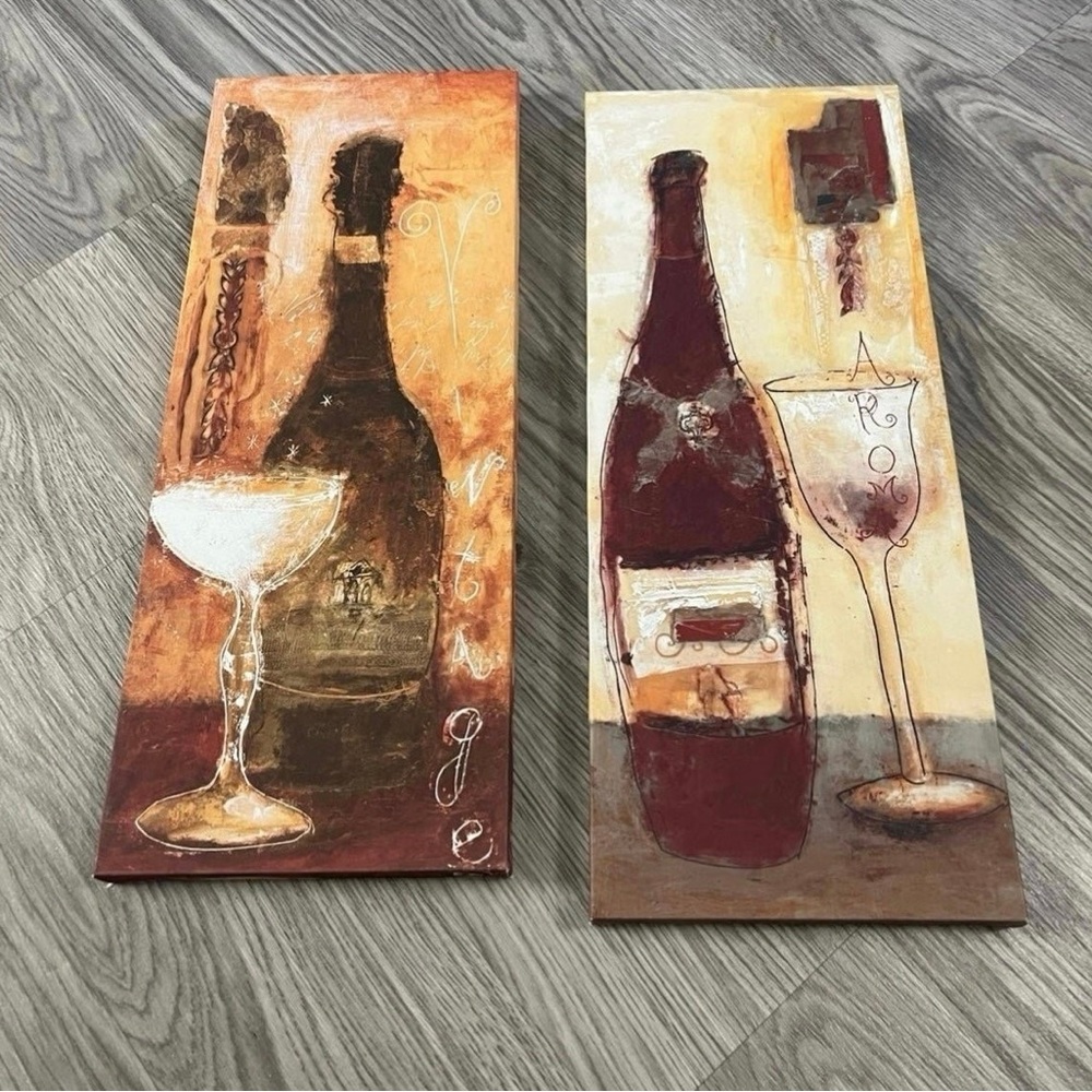 Vino/Wine bottle themed canvas wall art set